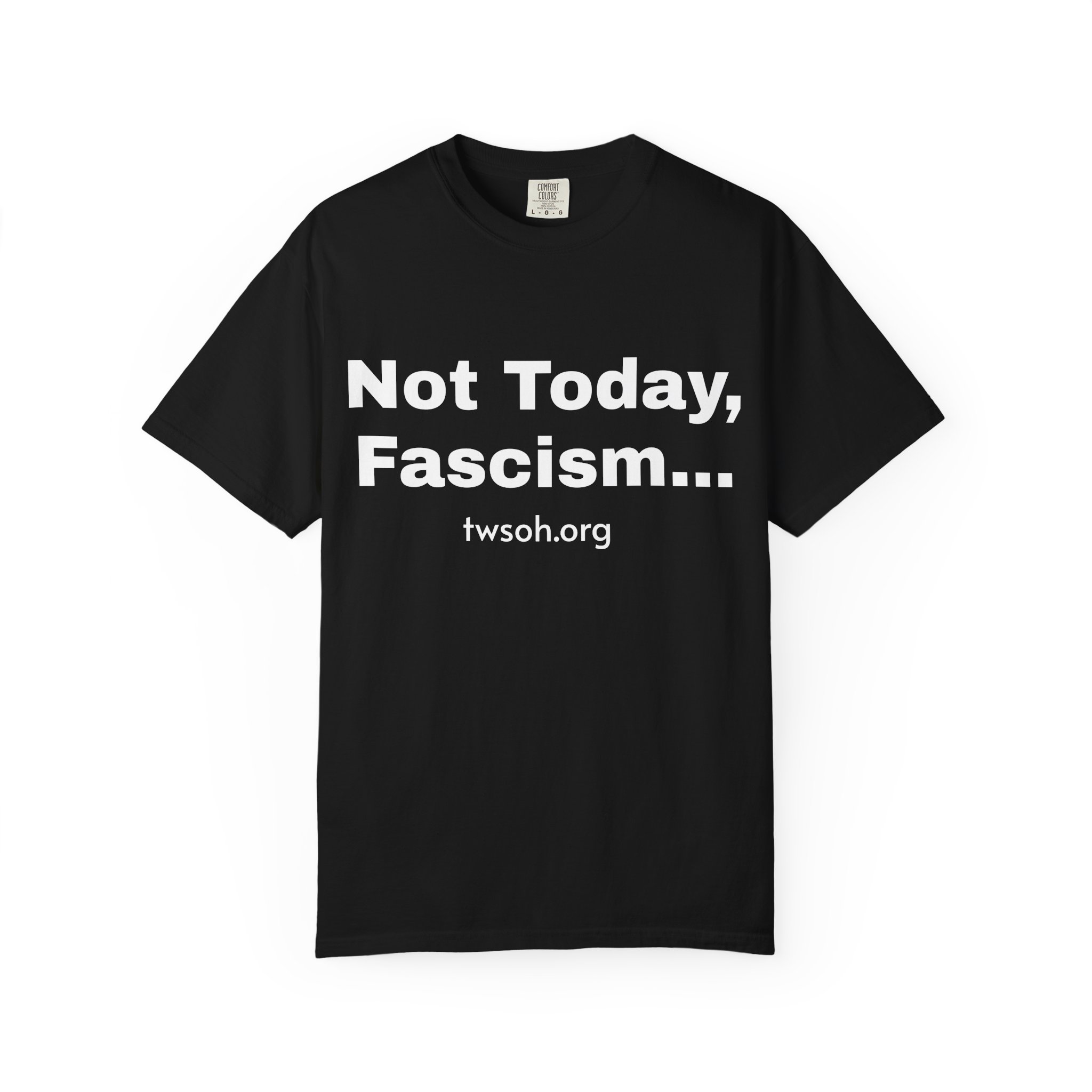 Not Today, Fascism t-shirt worn by diverse models